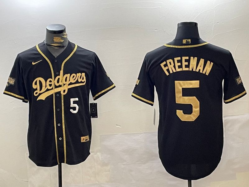 Men Los Angeles Dodgers 5 Freeman Black Gold Fashion Nike 2024 MLB Jersey style 11206
